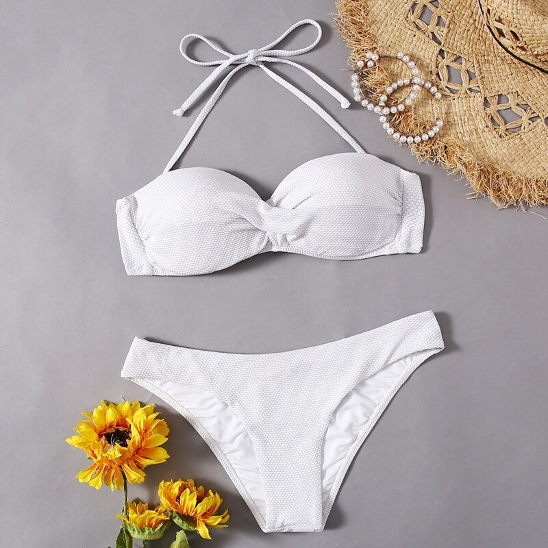 

Tie Back Halter Bikini Swimsuit, White