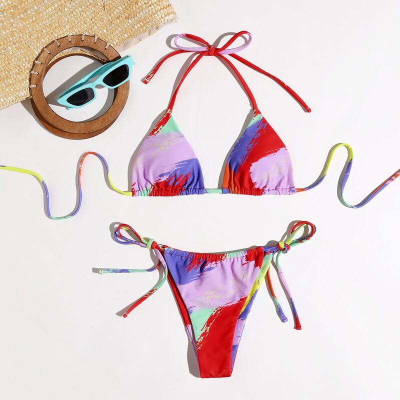 

Colorblock Tie Side Bikini Swimsuit, Multicolor
