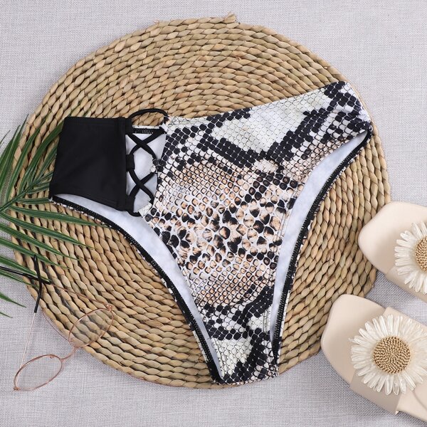 

Snakeskin Print Lattice Bikini Panty, Multicolor