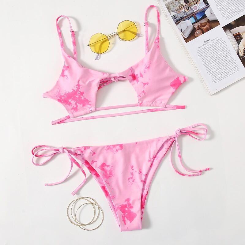 

Tie Dye Cut-out Bikini Swimsuit, Baby pink