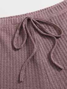 SHEIN EZwear 大碼華夫格針織吊帶上衣和緊身褲套裝 - 藕粉色 - 查看 5