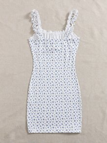 SHEIN MOD Cottagecore Vestido ajustado fruncido con tira pecho con fruncido floral - Blanco - Ver 2