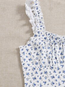 SHEIN MOD Cottagecore Vestido ajustado fruncido con tira pecho con fruncido floral - Blanco - Ver 3