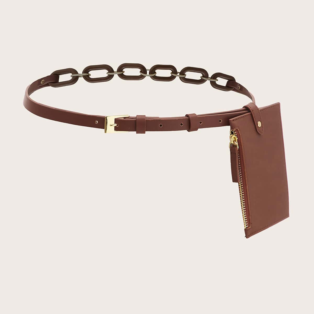 

PU Leather Chain Belt With Bag, Brown