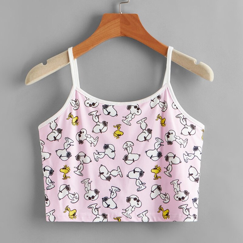

Cartoon Print Crop Cami, Pink
