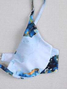 3 件装水彩钢圈比基尼套装和沙滩裙，适合夏季度假 - 藍色 - 查看 4