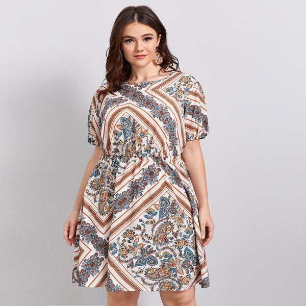 

Plus Floral Print Dress, Multicolor