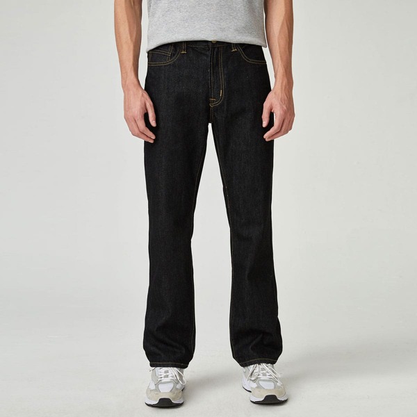 

Men Zipper Fly Contrast Stitch Jeans, Black