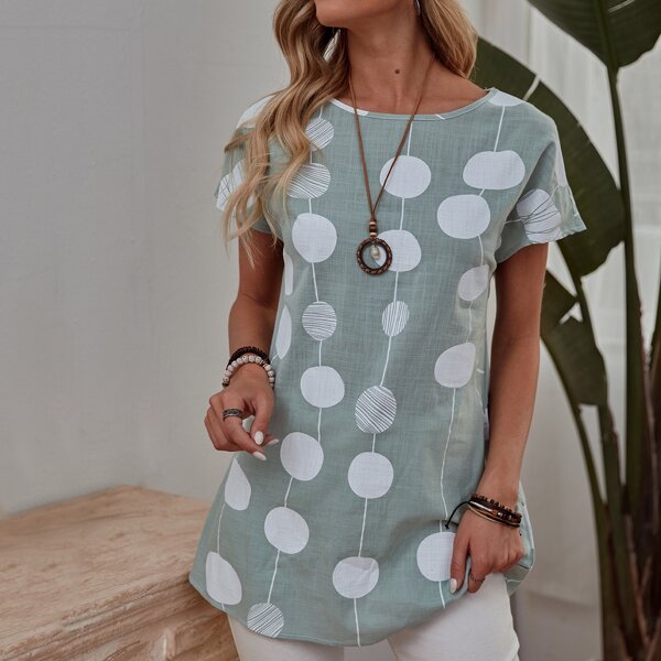

Striped & Polka Dot Tunic Blouse, Mint green