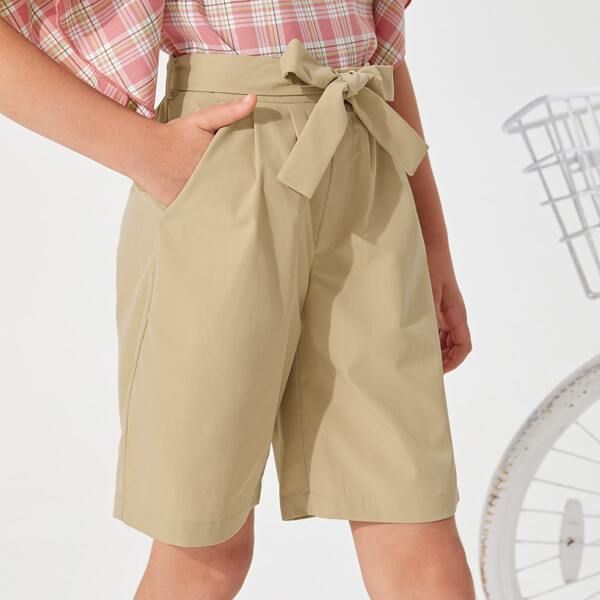 

Girls Slant Pocket Belted Shorts, Khaki