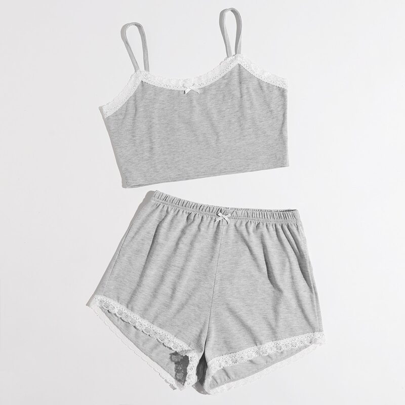 

Contrast Lace Cami PJ Set, Light grey