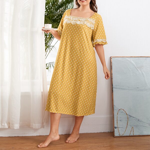 

Plus Lace Trim Polka Dot Nightdress, Mustard yellow