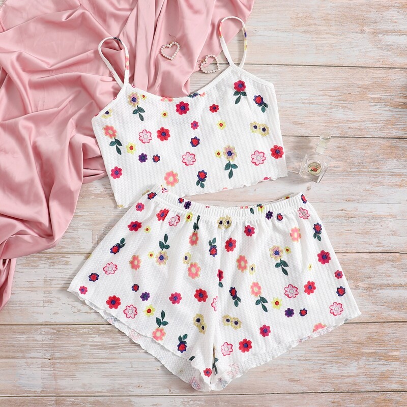 

Allover Floral Print Pajama Set, White