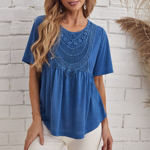 

Marled Knit Guipure Lace Detail Tee, Blue