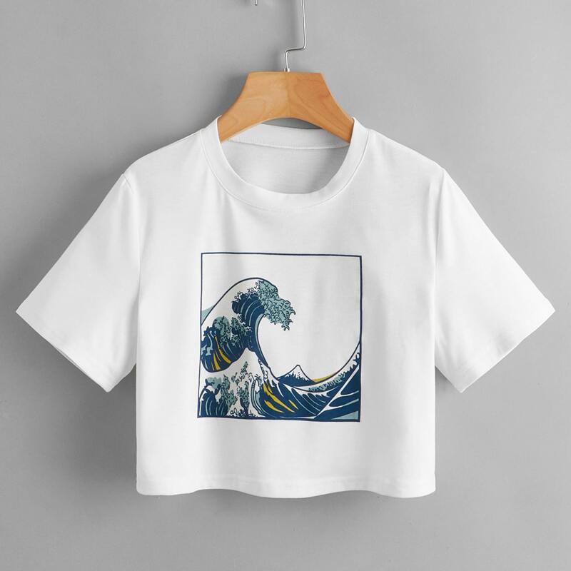 

Wave Graphic Crop Tee, White