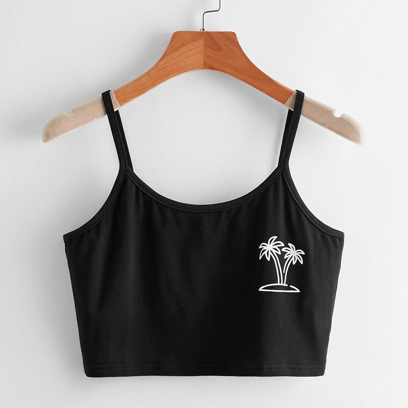

Plants Print Cami Top, Black