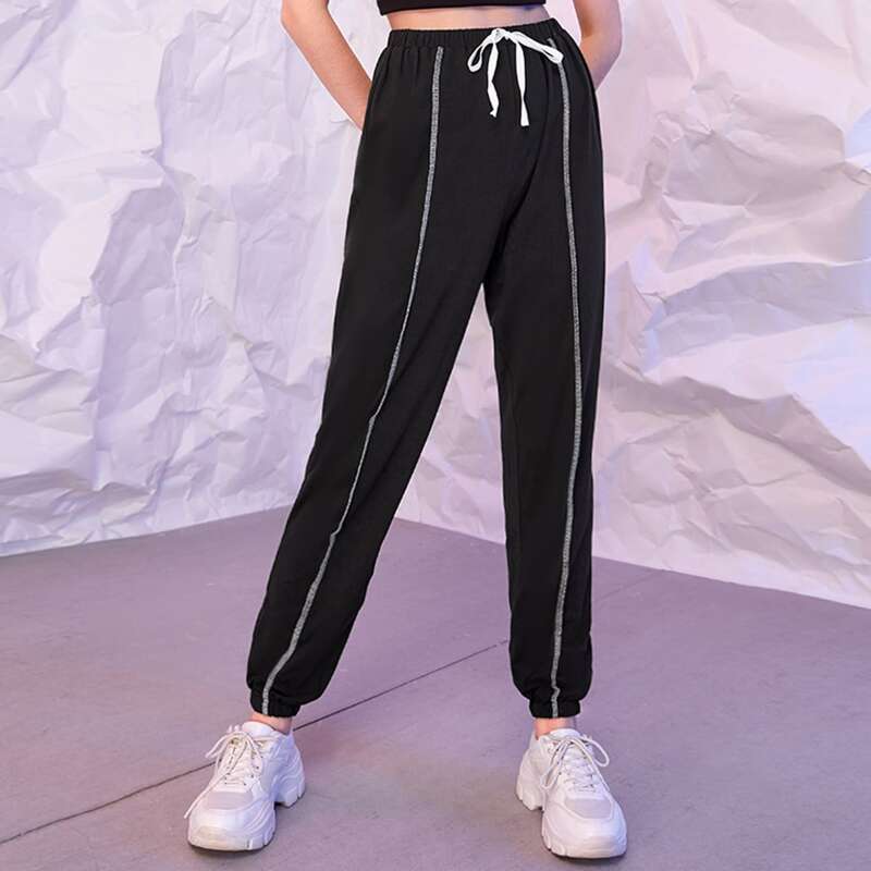

Contrast Stitching Drawstring Sweatpants, Black