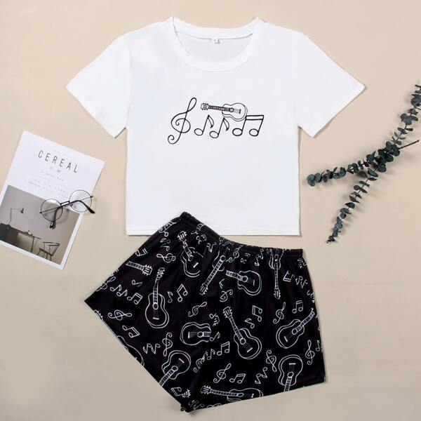 

Guitar Print PJ Set, Black and white