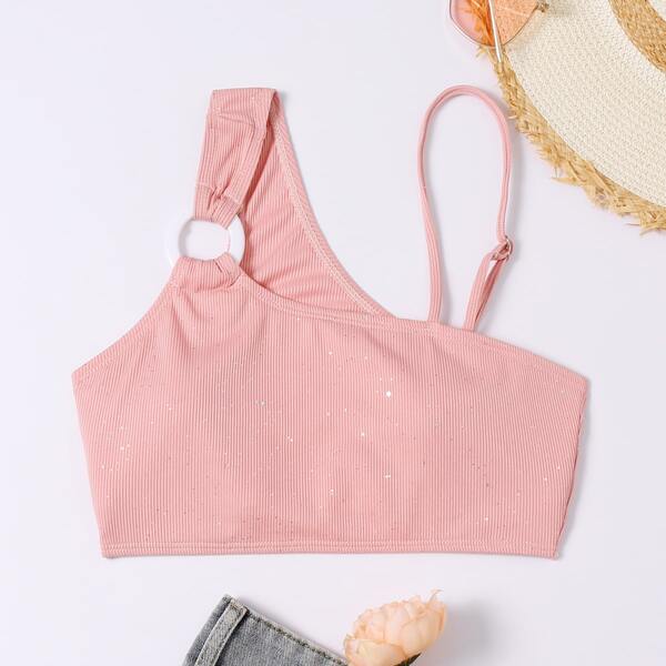 

Rib Ring Linked Bikini Top, Baby pink