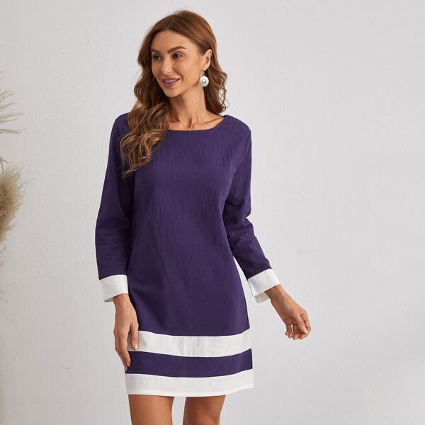 

Contrast Panel Tunic Dress, Purple