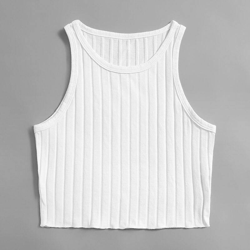 Solid Ribbed Tank Top, White