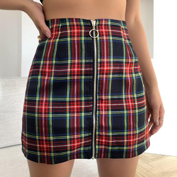 

Zip Up Tartan Print Skirt, Multicolor