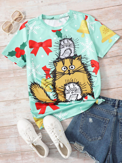 SHEIN LUNE Christmas And Cartoon Graphic Tee