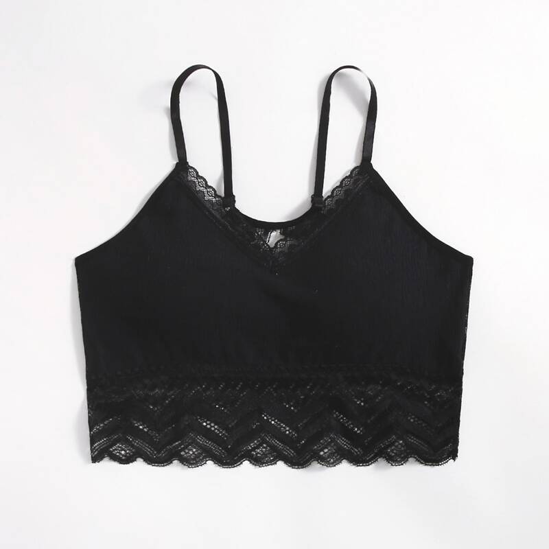

Solid Contrast Lace Bralette, Black