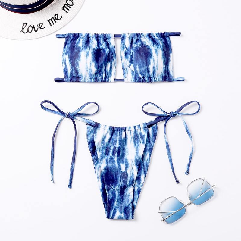 

Tie Dye Bandeau Bikini Swimsuit, Blue