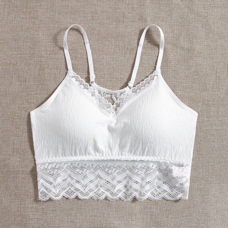 

Solid Contrast Lace Bralette, White