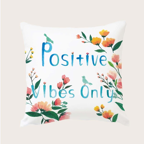 

Flower & Slogan Graphic Cushion Cover Without Filler, Multicolor