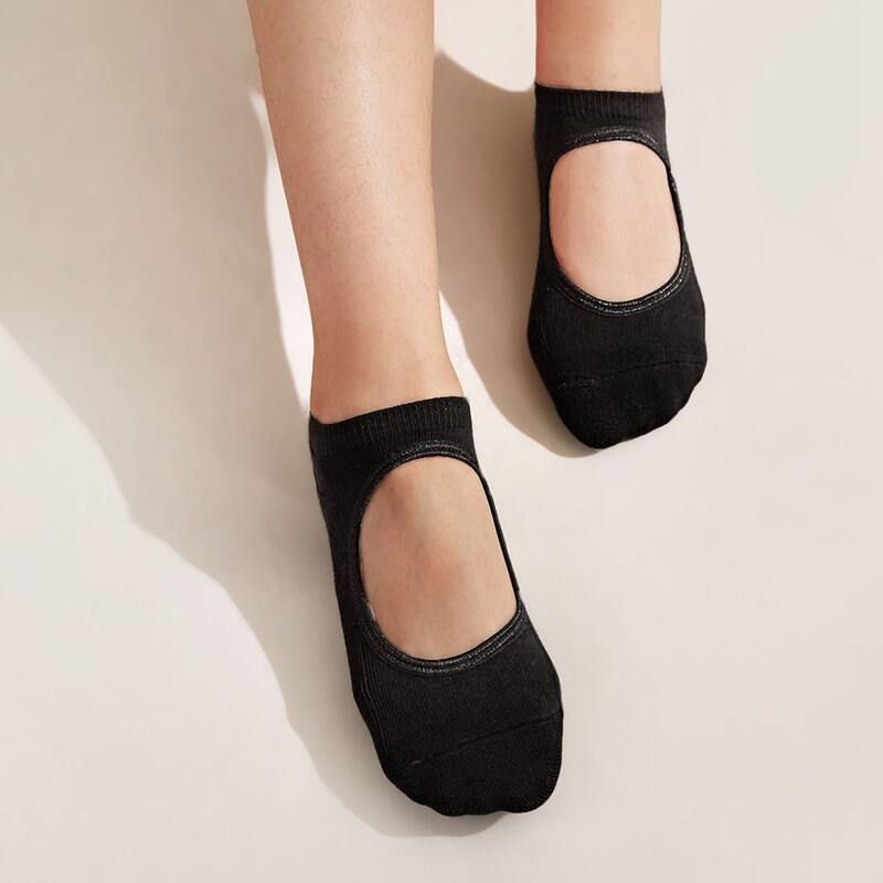 

1pair Solid Yoga Socks, Black