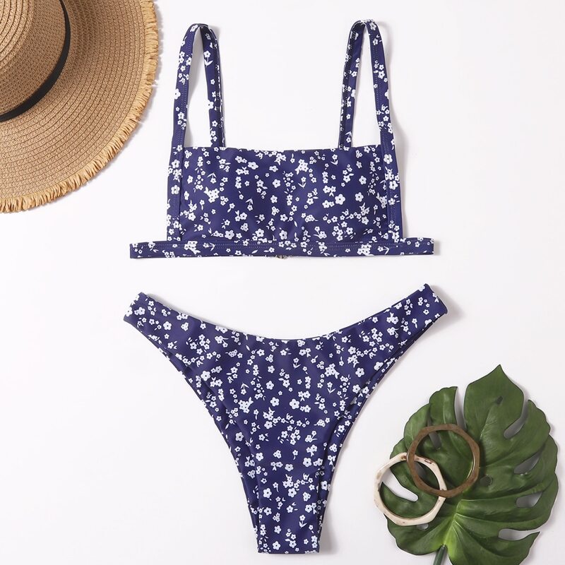 

Ditsy Floral High Leg Bikini Swimsuit, Blue