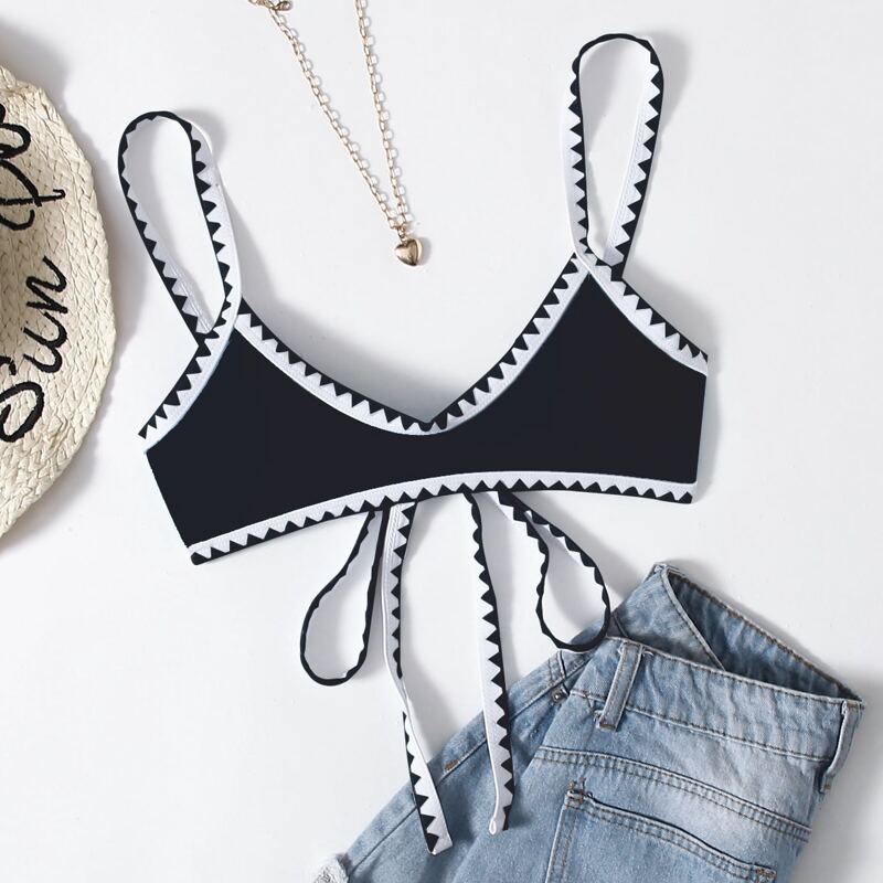 

Whip Stitch Bikini Top, Black