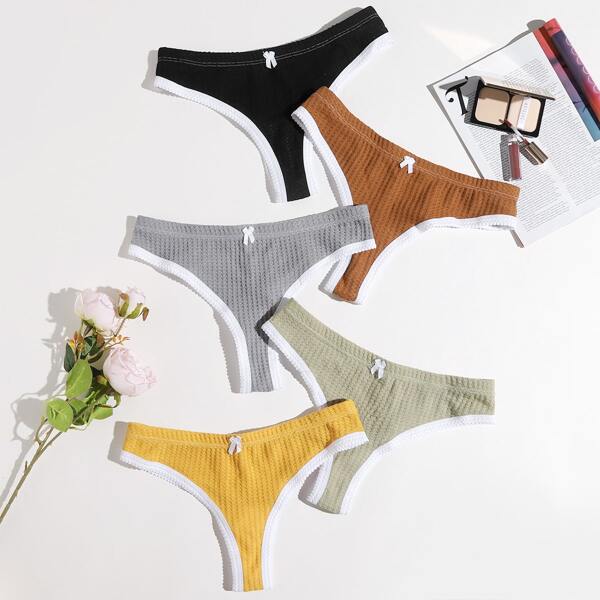 

5pack Plus Bow Decor Panty Set, Multicolor