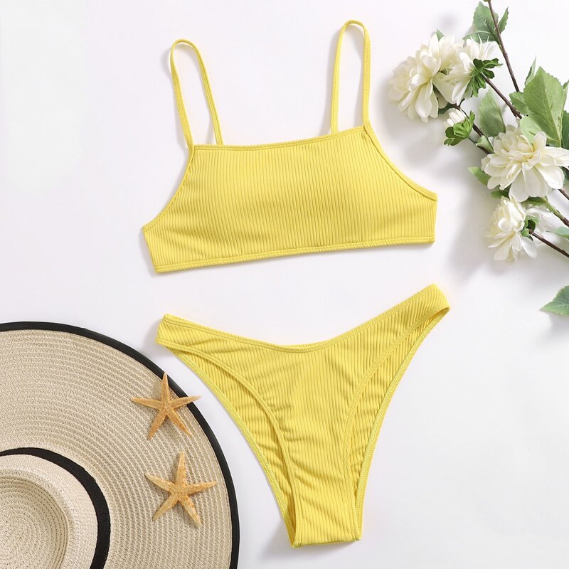 

Ribbed Cami Bikini Swimsuit, Yellow