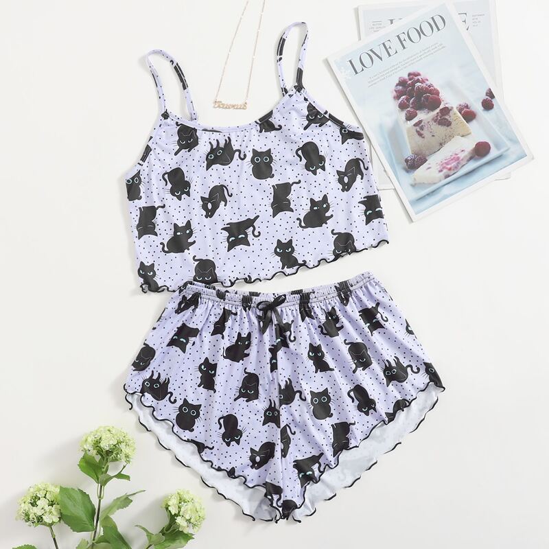 

Cartoon Graphic Lettuce Trim Pajama Set, Multicolor