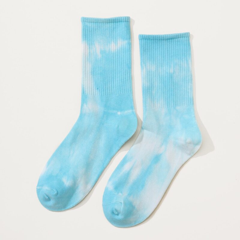 

1pair Tie Dye Crew Socks, Baby blue