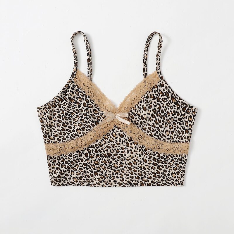 

Contrast Lace Leopard Crop Cami, Multicolor