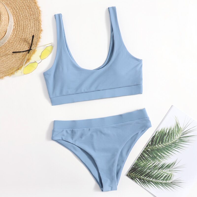 

Solid Tank Bikini Swimsuit, Baby blue