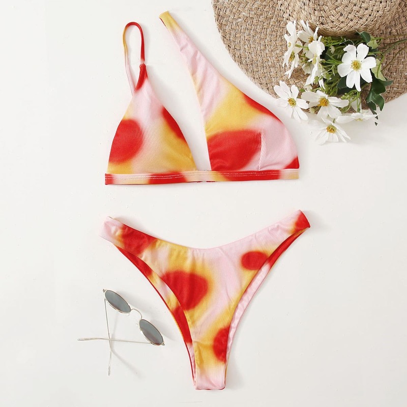 

Graphic One Shoulder Bikini Swimsuit, Multicolor