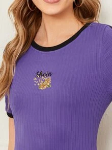 Mulvari 花卉和字母刺繡開衩下擺連衣裙 - 紫羅蘭色 - 查看 5