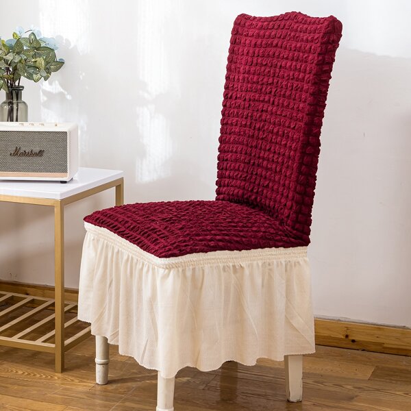 

Two Tone Ruffle Stretchy Chair Cover, Red