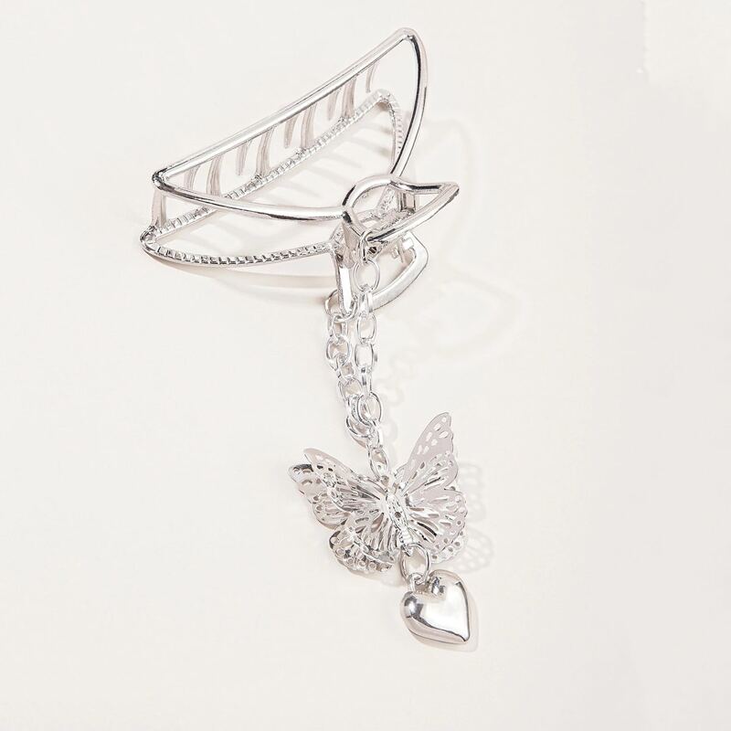 

Butterfly & Heart Hair Claw, Silver