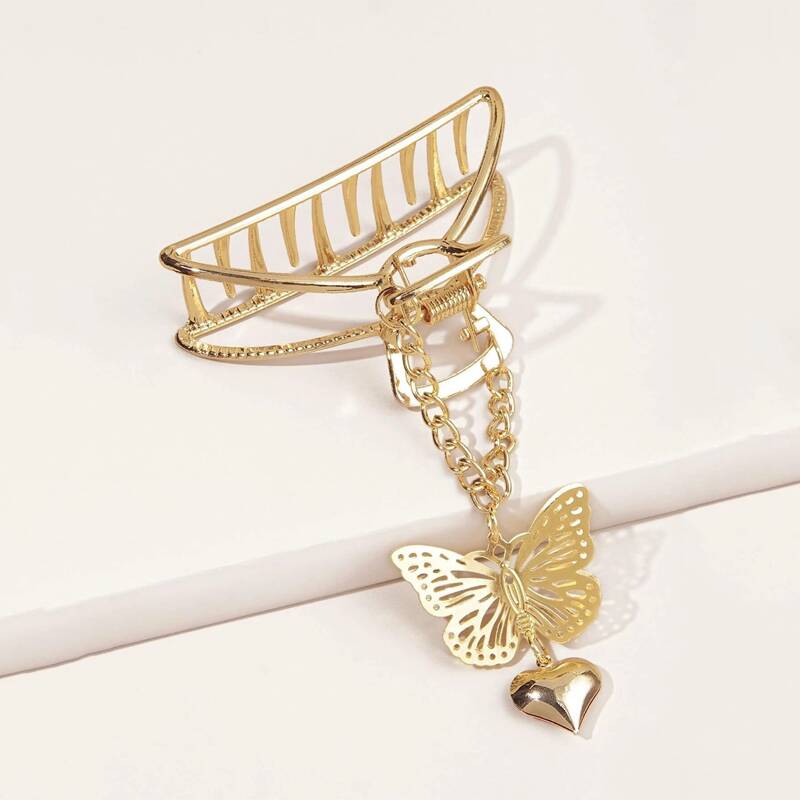 

Butterfly & Heart Hair Claw, Gold