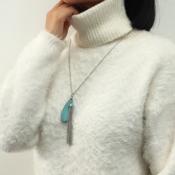 

Chain Tassel Charm Necklace, Silver