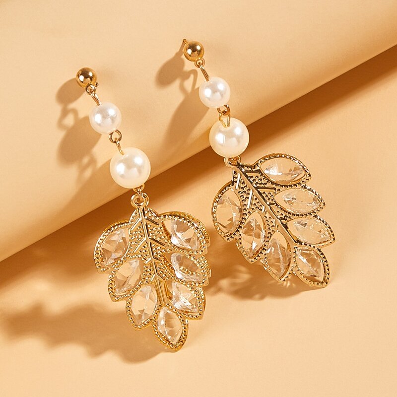 

Crystal Leaf Drop Earrings, Gold