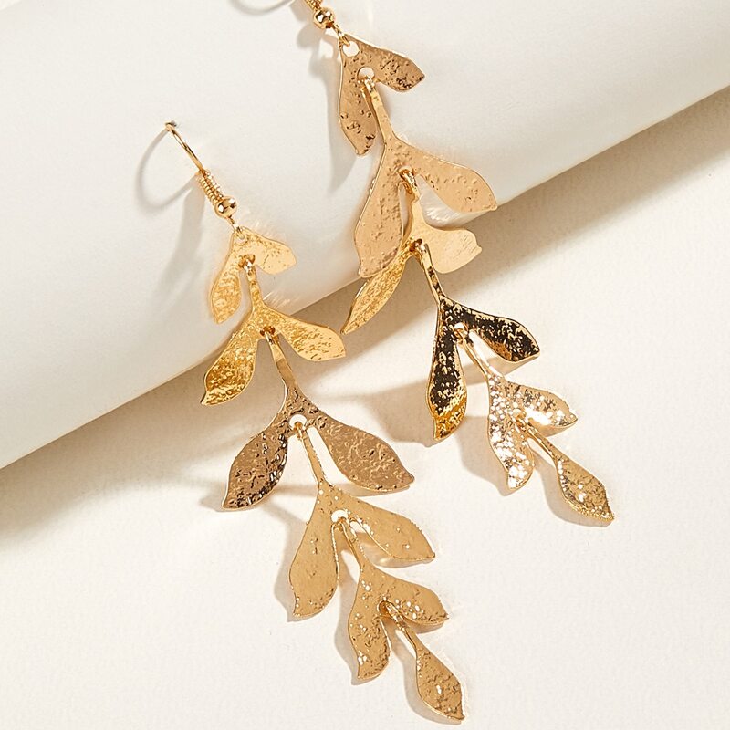 

Leaf Drop Earrings, Gold