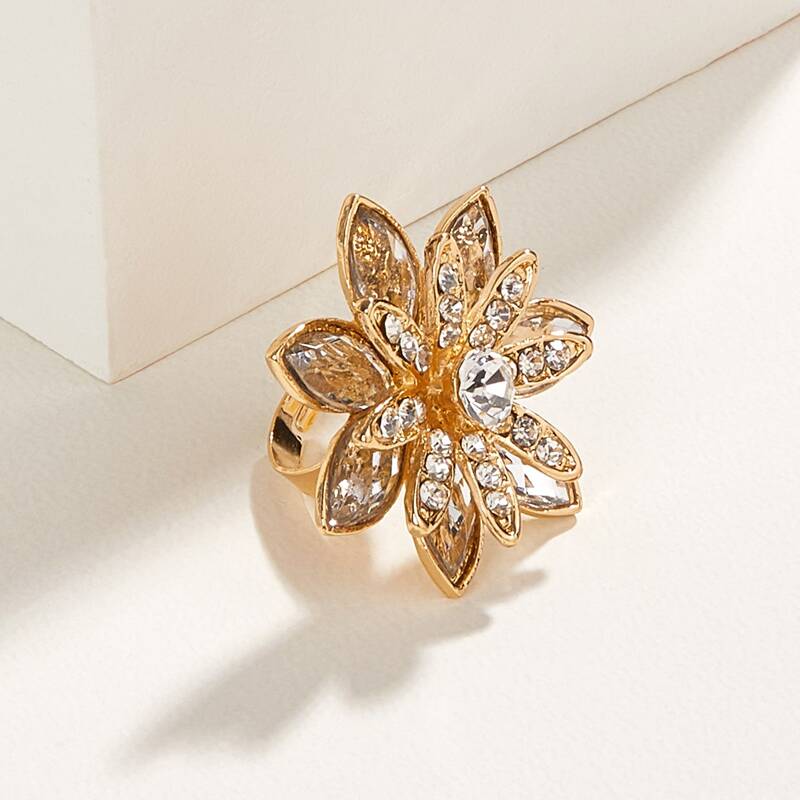 

Rhinestone Floral Ring, Gold