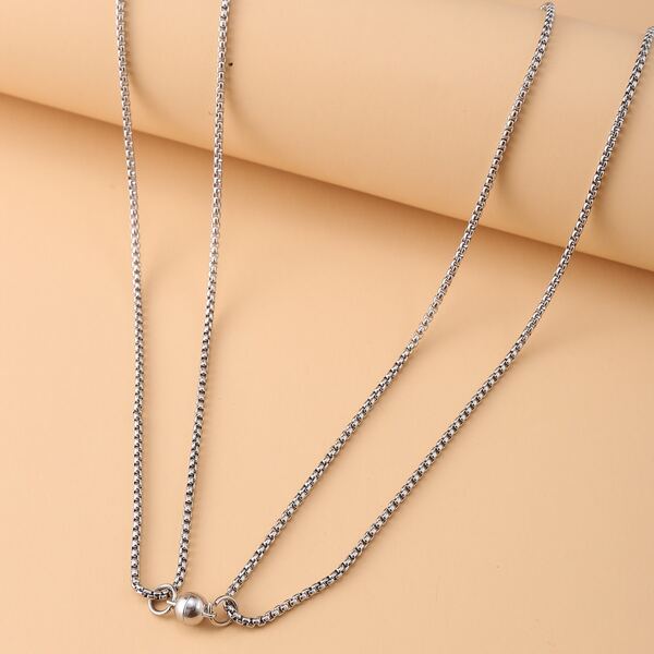 

2pcs Simple Solid Necklace, Silver